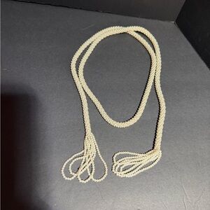 Vintage Necklace Long Faux seed Pearl Tassel Flapper Style lariat